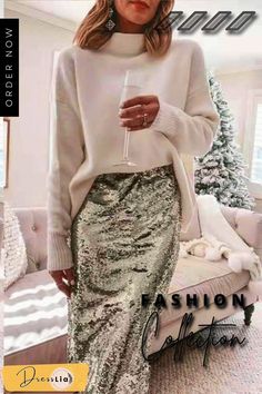 Sequin Party Midi Skirt October Feels, Becky Hillyard, Womens Skirt Outfits, Xmas Outfit, Maxi Skirts Summer, Cella Jane, Chique Outfit, Sequin Pencil Skirt, Rock Outfit