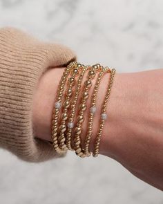 Zoe Lev 14K Yellow Gold Diamond Accent Bead Bracelet Gold Bead Bracelet, Gold Stretch Bracelet, White Beads Bracelet, Bead Collection, Bracelet Stacks, Trending Bracelets, Turquoise Bead Bracelet, Bracelet Inspo, Beads Bracelet Design