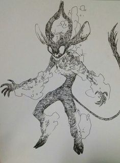 a drawing of a demon with long legs