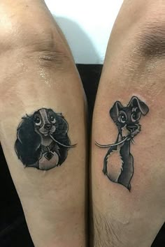 two people with tattoos on their legs, one has a mouse and the other has a rat