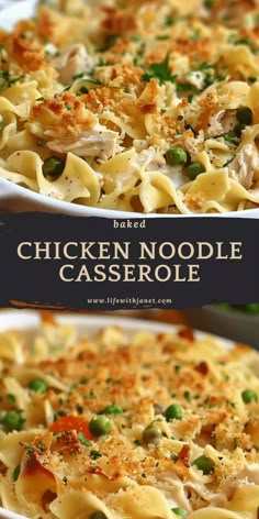 chicken noodle casserole with peas and parmesan cheese