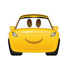 a yellow car with two eyes and a smile on it's face, in front of a white background