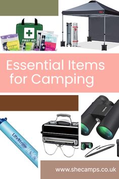 essential items for camping with text overlay that reads essential items for camping