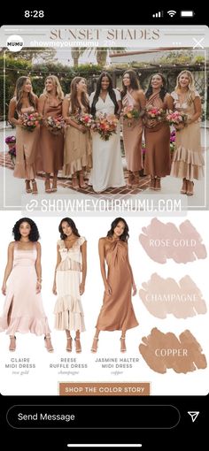 the bridesmaid's dresses are all different colors