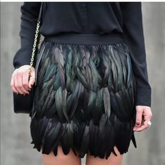 Brand New With Tags! Size 0 Feather Skirt Outfit, Feather Mini Skirt, Handy Gadgets, Airplane Food, Black Velvet Shorts, Round Crossbody Bag, Double Finger Ring, Mini Wrap Skirt, Feather Skirt