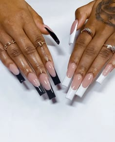 Black And White French, 4a Natural Hair, Nail Goals, Edgy Nails