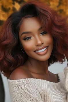 autumn hair colors, black hair, hair trends Warm Tone Hair Color, Autumnal Hair, Hair Color For Black Women, African American Hair Color, Color Ideas For Black Women, Black Women Hair Color, Raven Hair, Fav Hairstyles, Hair Colors For Black Women