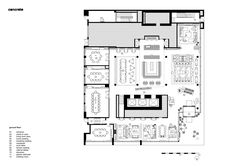 a floor plan for a restaurant with tables and chairs, seating areas, and an open kitchen