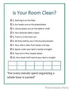 a printable room cleaning checklist with the words, is your room clean?