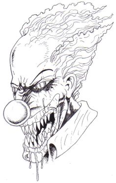 a drawing of a clown with his mouth open