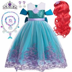 PRICES MAY VARY. Great little mermaid costume for girls, includes sequin and lurex mermaid dress, long synthetic red hair wig, tiara, necklace and gloves. Deluxe Ariel costume and wig set for girls. Super durable. Superior quality. 100% polyester. Super value pack for role play. Perfect for Halloween dress up parties, little mermaid costume, Ariel costume, Ariel dress, mermaid girl costume, undersea adventure themed parties, Halloween costume dress up, little mermaid role playing, activity, ever Black Dress Halloween Costume, Princess Ariel Dress, Girls Mermaid Costume, Disney Princess Dress Up, Mermaid Wig, Ariel Costume, Ariel Birthday Party, Ariel Costumes, Ariel Cosplay