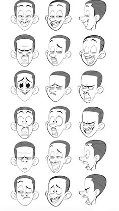 various facial expressions drawn in black and white