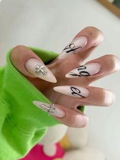 Cursive On Nails, Cursive Nail Design, Nails Words Writing, Avant Garde Nails Art, Writing On Nails Words, Nails With Writing, Chrome Heart Nails Designs, Writing On Nails, Calligraphy Nails