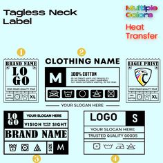 a set of labels for clothing and other items