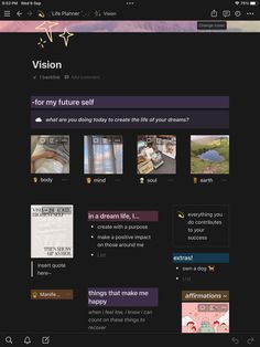 the homepage for vision is shown with many different things to see and do on it