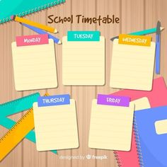 colorful school timetables with pencils and rulers