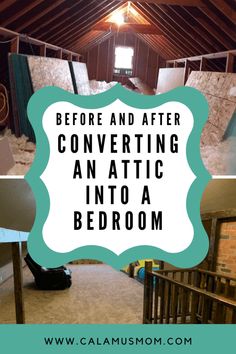 an attic with the words before and after converting an attic into a bed room