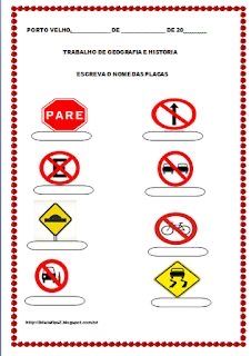 a spanish worksheet with various traffic signs and symbols in red, white, and blue