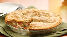 a close up of a pie on a table