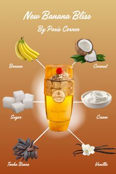 Banana Bliss by Paris Corner is a tropical delight, enveloping you in the rich aromas of ripe banana, creamy coconut, and a warm vanilla-tonka base. This exotic fragrance is perfect for those who embrace playful femininity and a lasting, sweet sillage.  #ArabPerfume #BananaBliss #ParisCorner #TropicalPerfume #BananaFragrance #GourmandPerfume #ExoticScent #LuxuryPerfume Tropical Perfume, Skin Advice, Tropical Scent, Banana Coconut, Luxury Perfume, Tonka Bean, Ripe Banana, Cream And Sugar, Scents