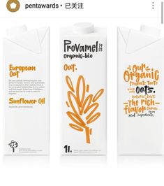 three cartons with different types of organic milks on the front and back side