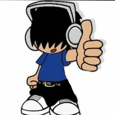 an image of a boy with headphones on giving the thumbs up sign to someone