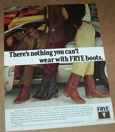 1979 advertising page - Frye Shoe guys Cowboy western Boots vintage PRINT AD  | eBay Black Knee High Boots Outfit, Frye Cowboy Boots, Over The Knee Boot Outfit, Knee Boots Outfit, Shoes Ads, Stuart Weitzman Boots, Boots Vintage, Boot Companies, Cars Vintage