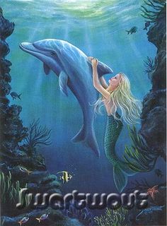 a painting of a mermaid and a dolphin swimming in the ocean with caption that reads, congratulations