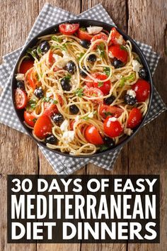 the cover of 30 days of easy mediterranean diet dinners, with text overlaying it