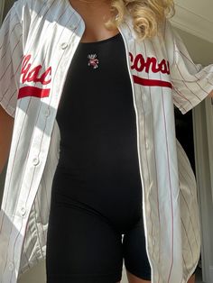 The Wisconsin Striped Baseball Jersey is perfect unisex statement or layering piece. Lightweight and sweat-wicking material ensures maximum comfort and breathability. Full button front and unisex design pairs perfectly with any outfit. Script text detailing adds an elevated touch and class. Baseball Jersey Outfit Women, Baseball Jersey Outfit, Script Text, Retro Baseball, Baseball Outfit, Jersey Outfit, Baseball Shirts, Baseball Jersey