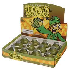 an open box of vibrating greenies with a cartoon character on the front and inside