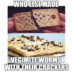 two pictures with words that say, who else made veggie worms with their crackers?