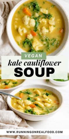 vegan kale cauliflower soup in two bowls