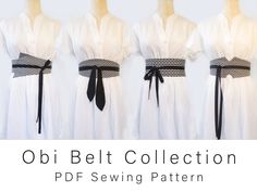 Your PDF file includes: ➝ 6 Belts  ➝ 6 Ties ➝ 7 Sizes ➝ Step-by-step English tutorial ➝ Waist Measurement: 63cm to 93cm | 24.8" to 36.6" ------------------------------------------------------------------------------------------------- ♡ You will need Acrobat Reader to open your pattern and print only your size. ♡ Seams are included and represented with a dashed line. ♡ Designed for non-stretch medium-weight fabrics, soft. Upcycle any scraps or unwanted garments. ♡ Fabric needed, between 44cm and Obi Belt Diy, Obi Belt Pattern, Detached Collar, Belt Sewing Pattern, Graphic Tutorial, Belt Collection, Easy English, Collars Diy, Traditional Japanese Kimono