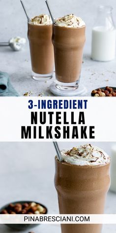 3 ingredient nutella milkshake with whipped cream and nuts