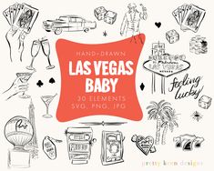 hand drawn las vegas baby clipart set with the words, 30 elements svg and png