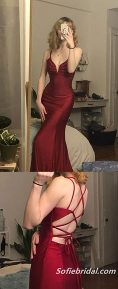 Burgundy Mermaid Prom Dress, Long Party Gowns, Spaghetti Strap Prom Dress, Dress Spaghetti Straps, Simple Prom Dress, Mermaid Prom Dress, Prom Inspo, Prom Dress Inspiration, Red Prom