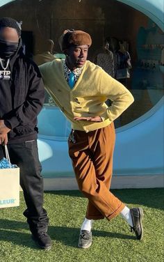 Pastel Yellow Outfits Men, Tyler The Creator Cardigan Outfit, Tyler Outfit Aesthetic, Tyler The Creator Suit, Black Man Fashion Aesthetic, Tyler The Creator Cardigan, Taylor The Creator Outfit