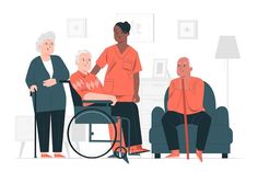 Ilustração do conceito de lar de idosos | Free Vector #Freepik #freevector #cuidado-idoso #ajuda #ajudar-pessoas #enfermeira Nursing Home Care, Assisted Living Facility, Illustration Story, Aged Care, Concept Illustration, Nursing Care, Senior Care, Care Facility, Assisted Living