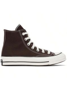 Converse 
Brown Chuck 70 High Top Sneakers 
High-top canvas sneakers in brown. 
. Rubber cap toe 
. Lace-up closure 
. Logo and eyelets at inner side 
. Rubberized logo patch at heel 
. OrthoLite™ padded footbed 
. Treaded rubber sole 
. Contrast stitching in white 
Supplier color: Dark root/Egret/Black 
Upper: textile. Sole: rubber. 
Made in Viet Nam. 
242799M236035 
Brown Chuck 70 High Top Sneakers default         Sports & Outdoor Shoes, size features are:Bust: ,Length: ,Sleeve Length: Casual Brown High-top Canvas Shoes, Brown Converse High-top Casual Sneakers, Durable Brown High-top Sneakers, Brown Converse High-top Sneakers With Rubber Toe Cap, Outdoor Brown Converse High-top Sneakers, Converse Brown, Casual Athletic Shoes, Chuck 70, Outdoor Shoes