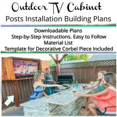 Post Installation Building Plans(1) Tv Cabinet Diy, Hot Tub Privacy, Tv Sizes, Decorative Corbels, Cabinet Diy, Build A Frame, Outdoor Cabinet, Cabinet Plans