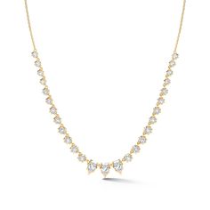 This tennis-style eternity necklace is the perfect hint of classic while firmly rooted in the present. The Envoy Diamond Riviera Necklace combines the classic tennis silhouette with our signature Alchemy setting to bring forward a modern feel. Handcrafted in 18-karat gold and featuring 3 pear-shaped and 22 round, brilliant cut diamonds, the Envoy Riviera Necklace is a show-stopping must-have for any jewelry collection. Combine this necklace with heavier chain pieces like the Pia and Phoebe Neckl Tennis Silhouette, Riviera Necklace, Eternity Bracelet, Eternity Necklace, Tennis Style, Bespoke Engagement Ring, Heavy Chain, Gold Charm Bracelet, Solitaire Necklaces