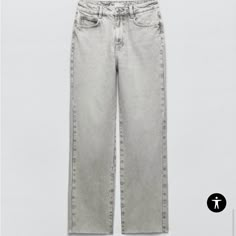 Zara Jeans, Brand New With Tags. All Items Coming From A Smoke Free Home. Light Grey Straight Jeans, Zara Grey Jeans, Jeans Png, Jean Zara, Popular Jeans, Zara Drip, High Rise Straight Jeans, Mode Zara, Zara Outfit