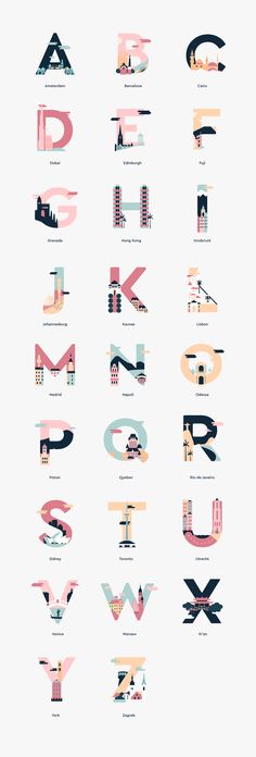 an illustrated poster with different types of letters and numbers in various colors, shapes and sizes