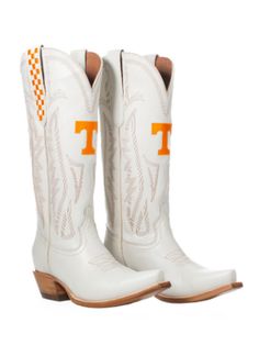 Trucker Hat Fashion, Western Embroidery, Gameday Dress, Handcrafted Boots, Embroidery Stitching, Wood Heel, Heel Slippers, University Of Tennessee, Western Boot