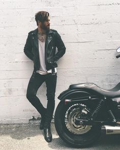 Levi Stocke, Biker Photography, Bad Boy Style, Biker Photoshoot, Outdoor Jackets, Bike Photoshoot, Look Rock, Men Photography, Badass Style