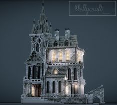 an image of a castle made out of legos with windows and lights on it