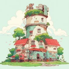 筒形の可愛い住宅イラスト Environmental Drawing, Fantasy House Concept, Fantasy Samurai, Samurai Illustration, Props Concept, Minecraft Inspiration, Pixel Art Games