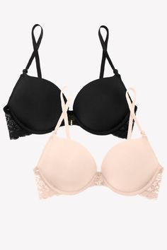 Add 2 Cup Sizes Push-Up Bra 2 Pack SA276Two times the bras with 2 times the lift! If you're looking for a mega-lift, you just found it. The Add 2 Cup Sizes Push-Up Bra 2 Pack features softer-than-ever padding and underwire support. Add two cup sizes so you can have the cleavage and fullness you've always dreamed of. Our most enhancing push-up yet. 2-Pack Maximum cleavage Adds 2 sizes instantly Underwire support Hook and eye back closure Adjustable straps Fabric content: body: 100% Nylon, lace: 9 Lace Wings, Low Cut Top, Lace Tshirt, Push Up Pads, Cup Sizes, Plunge Neckline, Womens Bras, T Shirt Bra, Women Supporting Women