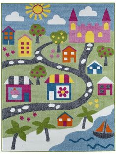 Whimsical LR81281 Green Blue Rug - Rug & Home Magical Palace, Green Palace, Kids Castle, Adventurous Design, Kids Area Rugs, Pink Area Rug, Kids' Room, Green Rug, Indoor Area Rugs